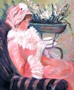 Pink Lady Having Tea